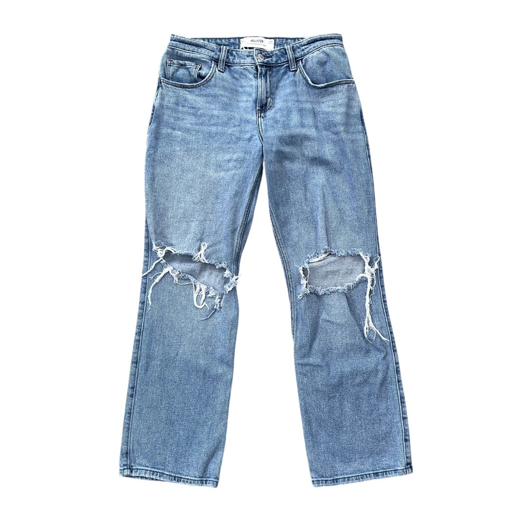 ✨ Hollister Y2K Low Rise Relaxed Straight Distressed Light Wash Jeans Size 4